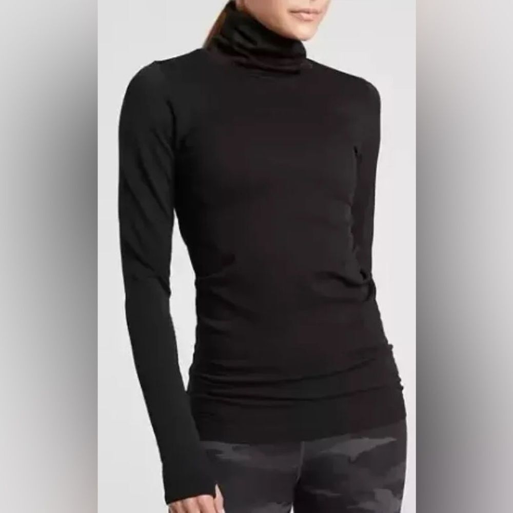Athleta Flurry Blizzard Rib Turtleneck Top Black Large